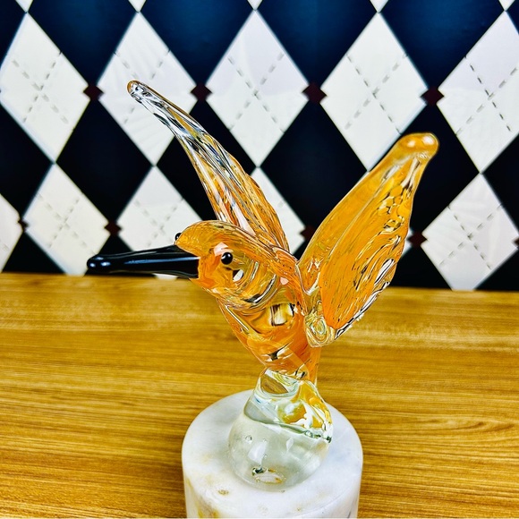 Hummingbird Art Glass Sculpture Vintage Hand Blown Murano Style Bird Figurine - Picture 6 of 11